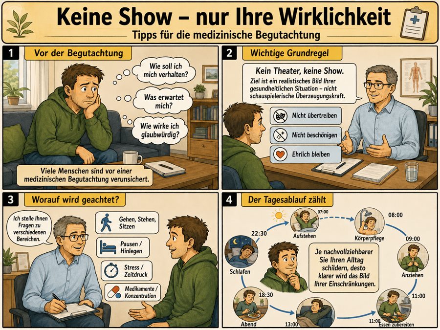 Übersicht „Keine Show – nur Ihre Wirklichkeit“: Tipps für die medizinische Begutachtung