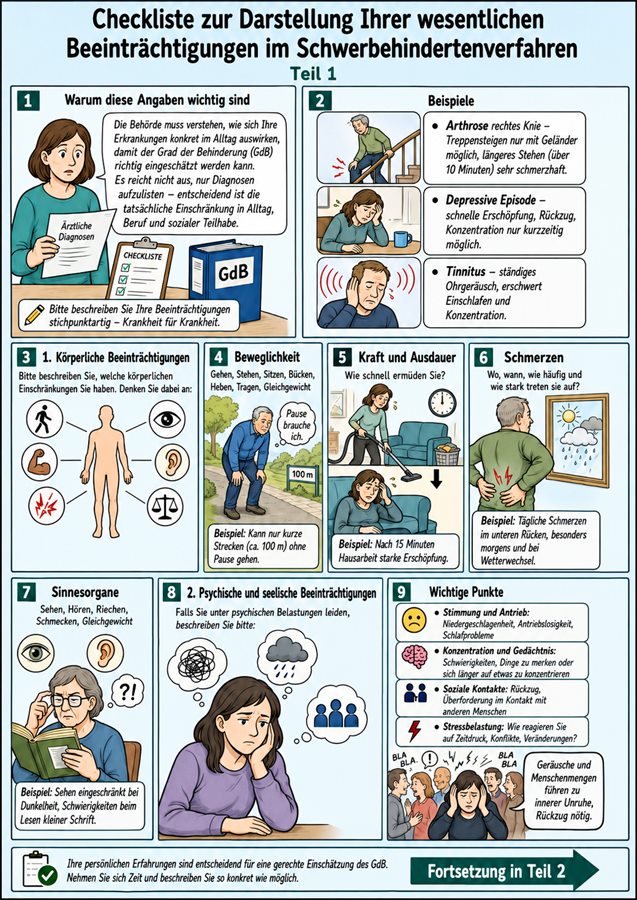 Checkliste zur Darstellung der Beeinträchtigungen im Schwerbehindertenverfahren